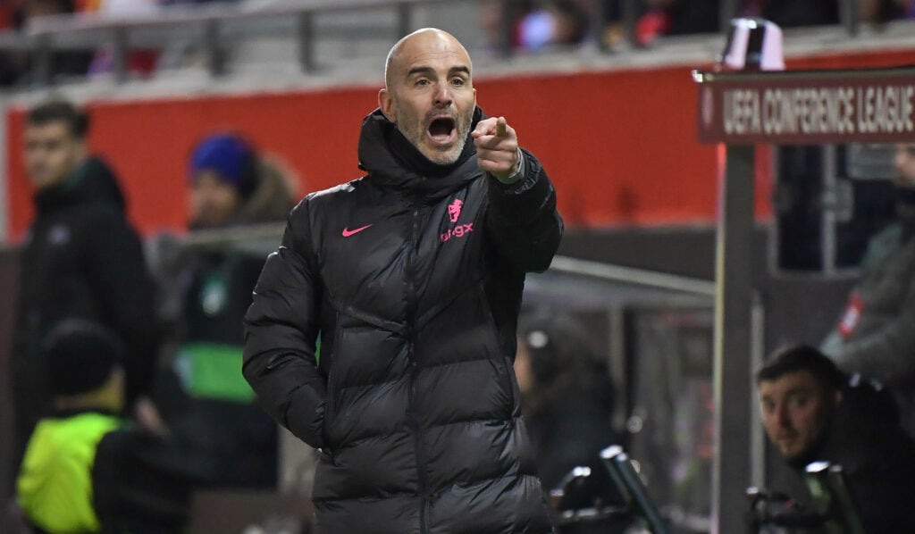 Enzo Maresca shouting instructions from the Chelsea touchline.