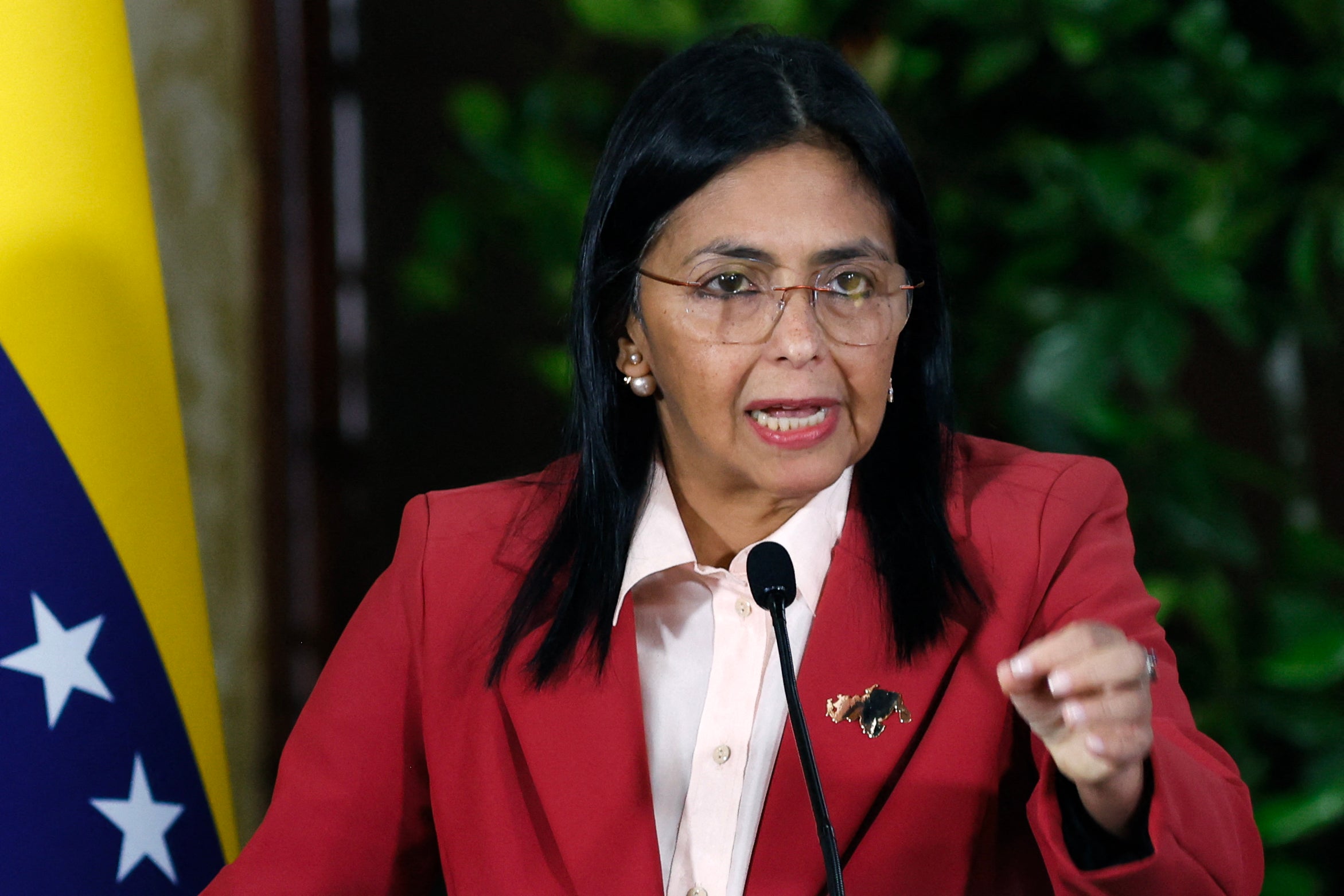 Venezuela's vice president Delcy Rodriguez speaks during a meeting with the Diplomatic Corps, in Caracas