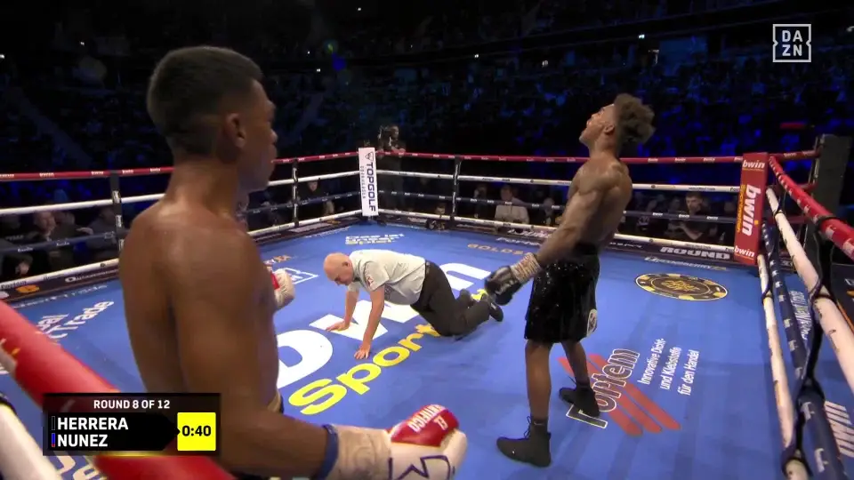 The referee took a tumble during Herrera and Nunez's clash in an embarrassing mid-fight moment