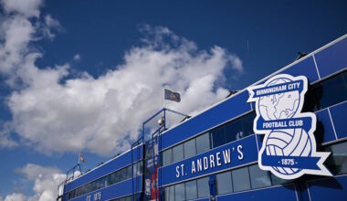 Birmingham City's St Andrew's seen from the outside and with a cloudy sky