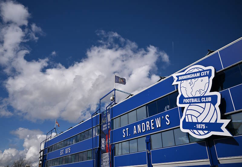 Birmingham City's St Andrew's seen from the outside and with a cloudy sky