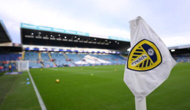 Leeds United corner flag at an empty Elland Road