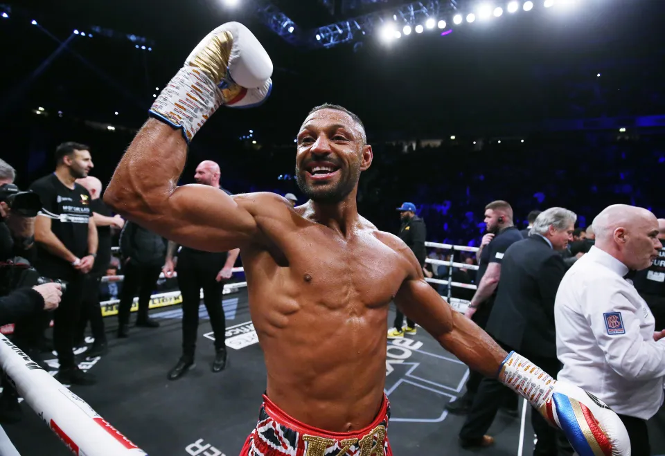 Kell Brook celebrates his win over Amir Khan