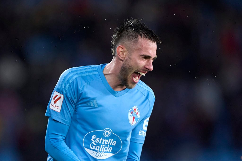 Oscar Mingueza celebrates during Celta Vigo v UD Almeria - LaLiga EA Sports