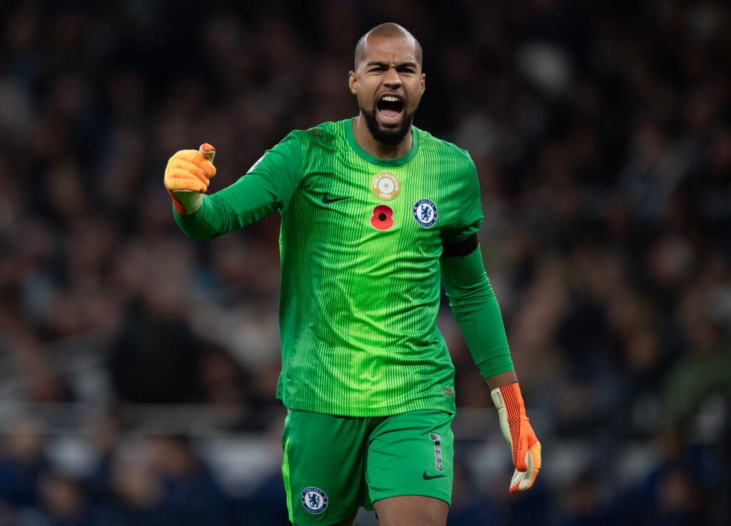 Chelsea goalkeeper Robert Sanchez celebrating