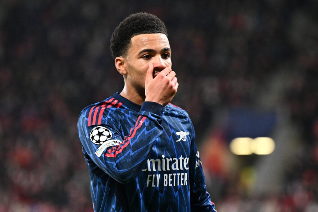 Ethan Nwaneri looking on during an Arsenal game