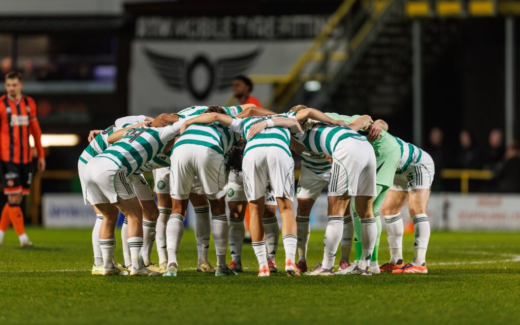 Celtic huddle before the William Hill Premiership match between Dundee United and Celtic
