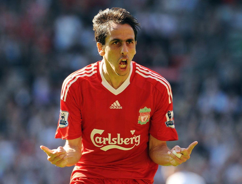 Yossi Benayoun of Liverpool celebrates after scoring the first goal during the Barclays Premier League match between Liverpool and Burnley at Anfield