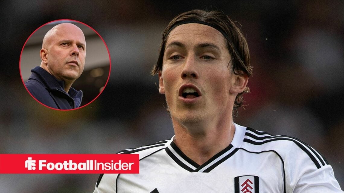 Harry Wilson in action for Fulham, with Arne Slot in a circular inset