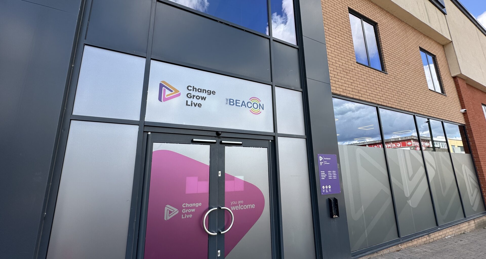 Image depicts the exterior of The Beacon service in Walsall town centre.