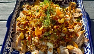 Farro salad with fennel, oranges, almonds and chicken. (Kathy Gunst/Here & Now)