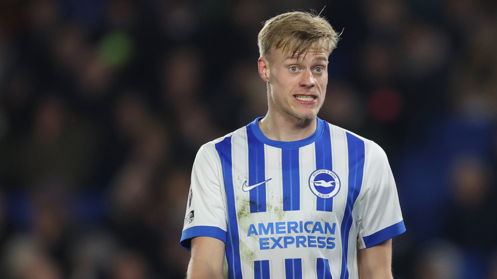 Brighton defender Jan Paul van Hecke gritting his teeth