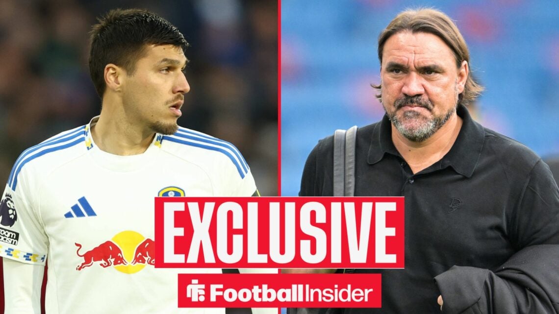 Football Insider exclusive as Leeds United star glances across as manager Daniel Farke.