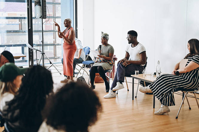 Group discussion with an audience at Deptford Literature Festival