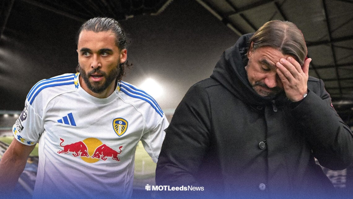 Leeds United striker Dominic Calvert-Lewin and Daniel Farke looking sad