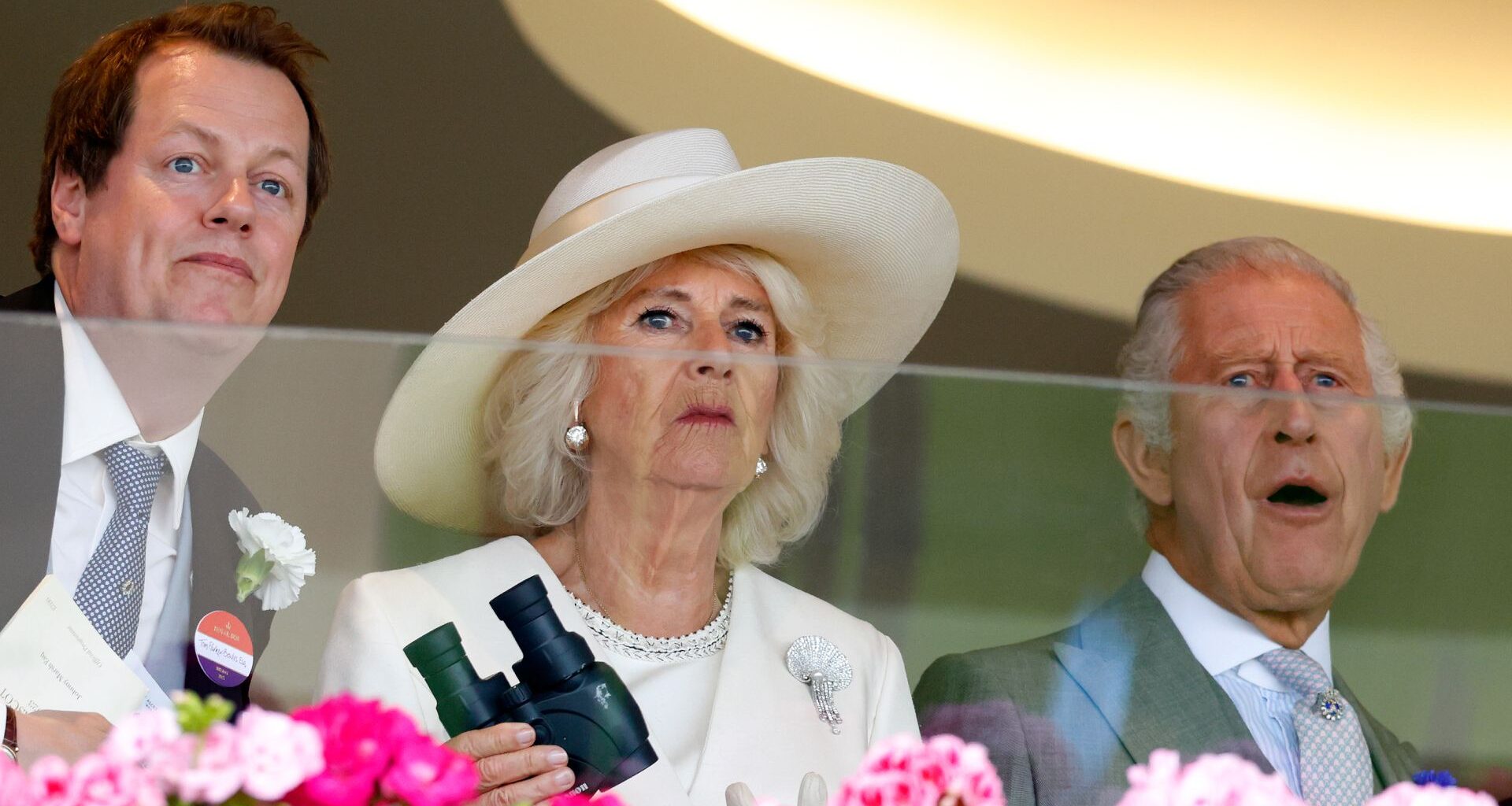Tom Parker Bowles, his mom Queen Camilla, and King Charles look shocked while attending Ascot