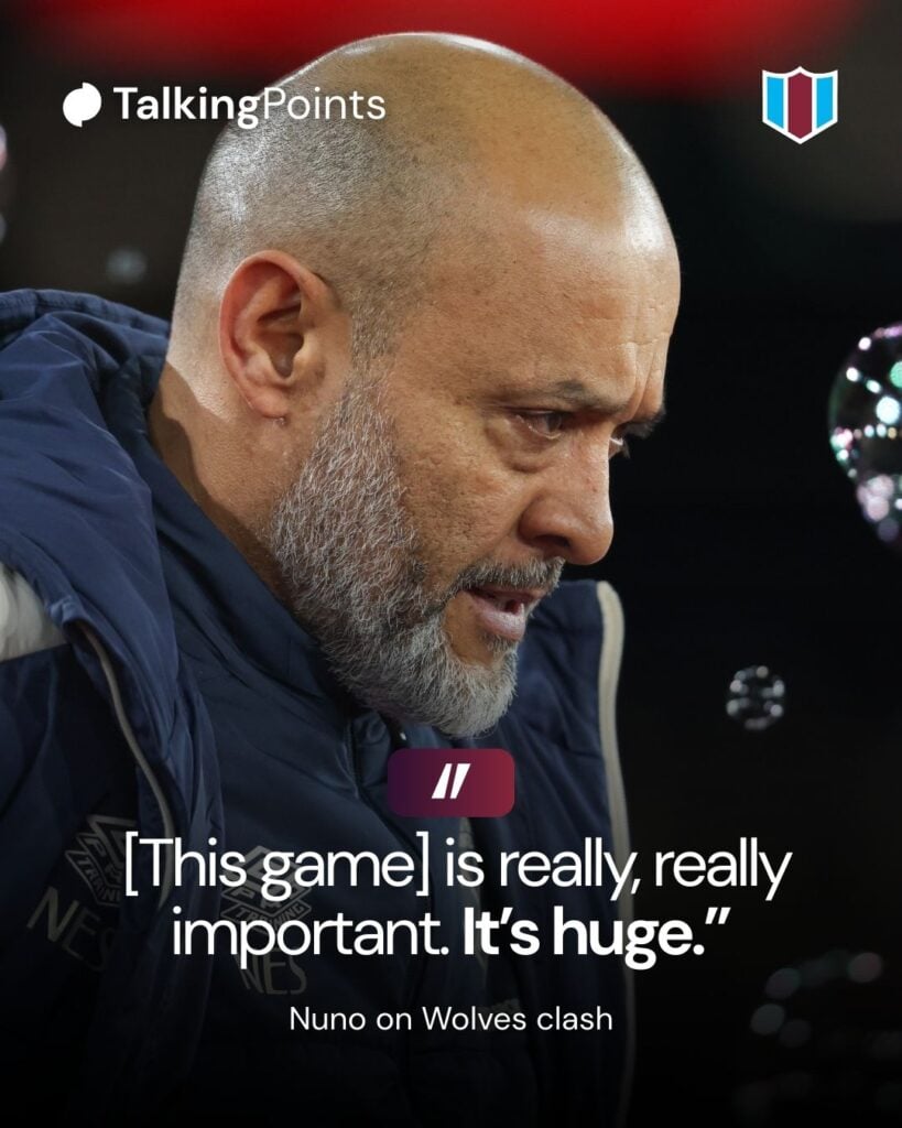 West Ham United manager Nuno Espírito Santo during the Premier League match between West Ham United and Brighton & Hove Albion at London Stadium on December 30, 2025 in London, England.