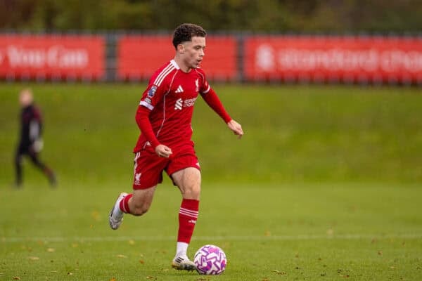 KIRKBY, ENGLAND - Saturday, November 1, 2025: Liverpool's Kieran Morrison during the Premier League 2 match between Liverpool FC Under-21's and Middlesbrough FC Under-21's at the Liverpool Academy. (Photo by David Rawcliffe/Propaganda)