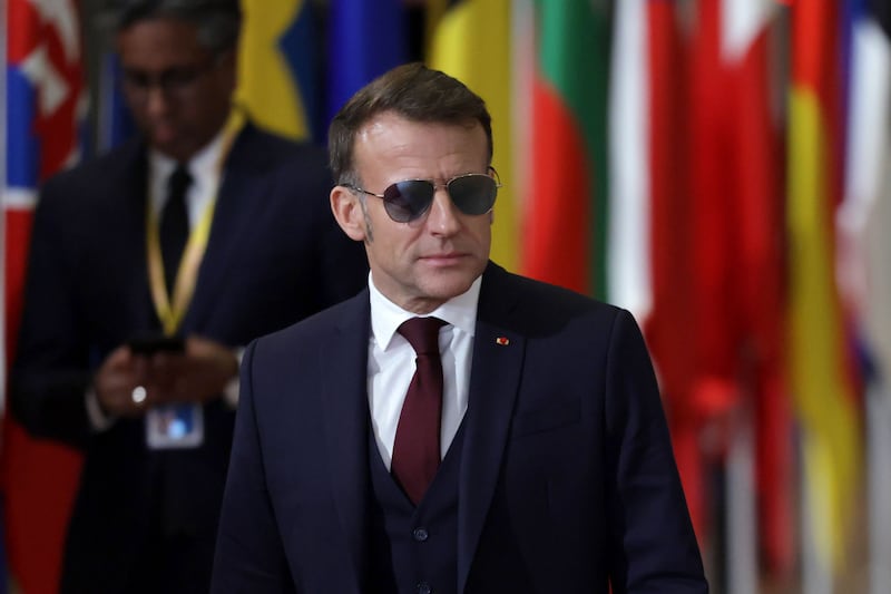 French president Emmanuel Macron arrives for a meeting of European Council members in Brussels, Belgium, on Thursday. Photograph: EPA