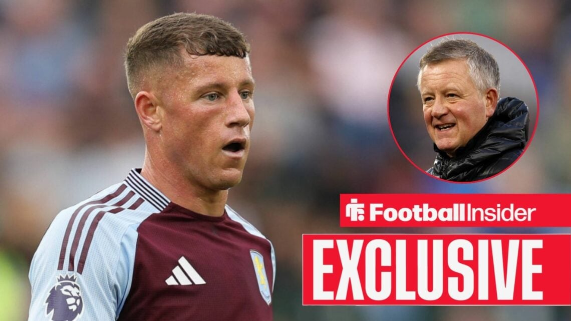 Ross Barkley in action for Aston Villa, with Chris Wilder in a circular inset