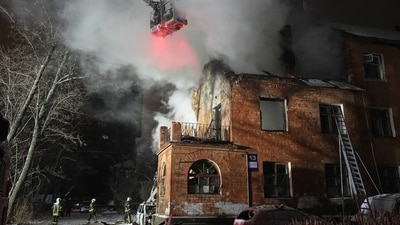 The missiles caused a widespread power outage across the Ukrainian capital as nearly 6,000 buildings were left without heat amid daytime temperatures of about minus 8 degrees Celsius. (AP)