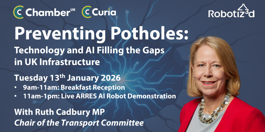 Join Chamber UK and Curia for a Preventing Potholes reception in partnership with Robotiz3d in Parliament