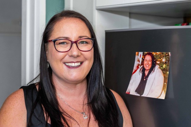 Ozempic user Aisling McCarthy with her 'before' picture on the fridge in her home in Carrigaline, Co. Cork.