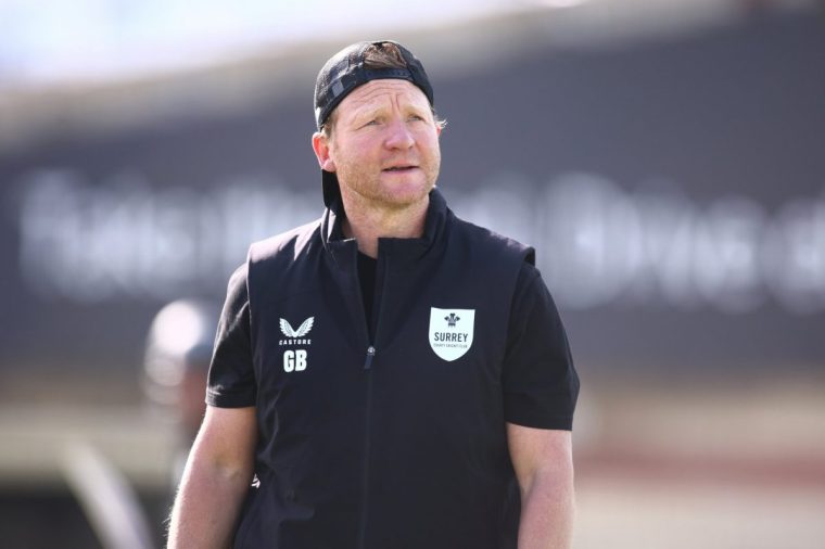 LONDON, ENGLAND - APRIL 25: Surrey Head Coach Gareth Batty looks on ahead of the Rothesay County Championship match between Surrey and Somerset at The Kia Oval on April 25, 2025 in London, England. (Photo by Ben Hoskins/Getty Images for Surrey CCC)