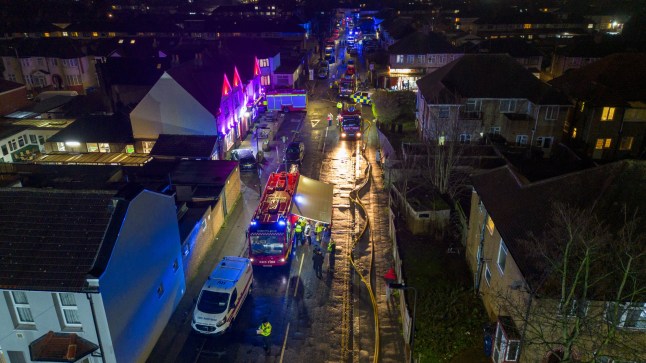 UNITED KINGDOM, London 11 January 2026: Fire crews from multiple London Fire Brigade stations battle a blaze consuming approximately 15 tonnes of mixed recycling at a Southall recycling centre on Johnson Street, as smoke and emergency operations cause disruption to Elizabeth Line services between London Paddington and Reading. Credit: Ben Montgomery / Story Picture Agency