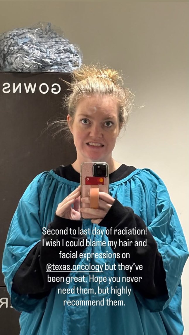 Author Colleen Hoover posts a selfie on Jan. 12, 2026 declaring that this is her second to last day of radiation treatment at Texas Oncology.