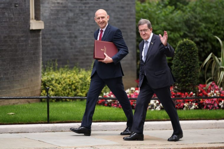 LONDON, ENGLAND - JULY 16: Defence Secretary John Healey and Member of the House of Lords George Robertson arrive for a Cabinet meeting at 10 Downing Street on July 16, 2024 in London, England. (Photo by Dan Kitwood/Getty Images)