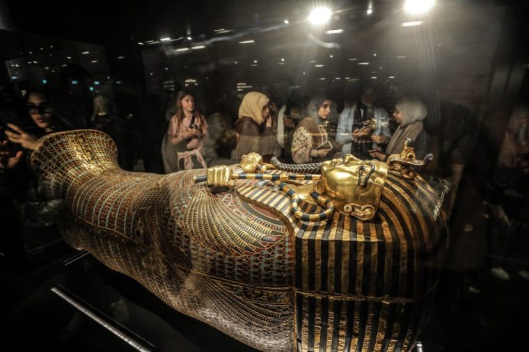 CAIRO, EGYPT - DECEMBER 23: A view from the Grand Egyptian Museum, which stands out as one of the world??s largest archaeological complexes and is often referred to as the ??fourth pyramid???? for its triangular architecture, showcasing more than 50,000 objects to its visitors in Cairo, Egypt on December 23, 2025. Grand Egyptian Museum draws global attention with its vast collection of rare ancient Egyptian artifacts. (Photo by Mohamed Elshahed/Anadolu via Getty Images)