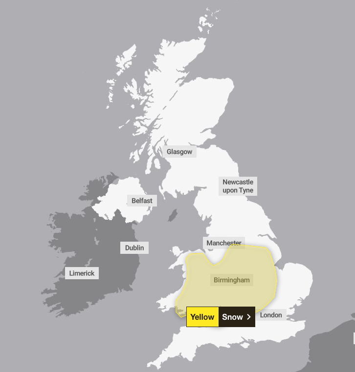 Snow will impact the Midlands and Wales on Friday