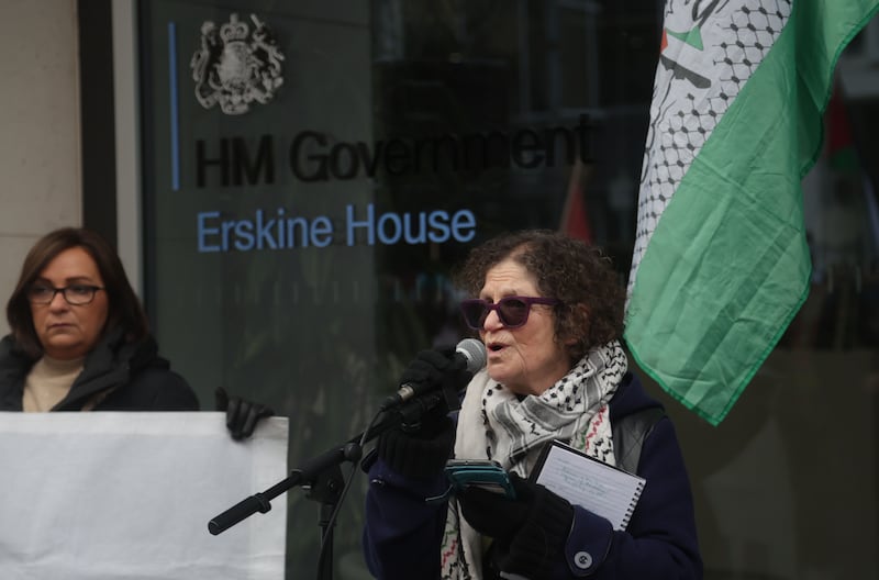Ireland Palestine Solidarity Campaign during a vigil from Writers square to Erskine on New Years Eve.
PICTURE COLM LENAGHAN