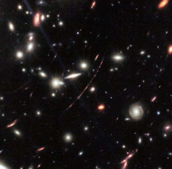 This image from NASA’s James Webb Space Telescope shows a massive galaxy cluster called WHL0137-08, 