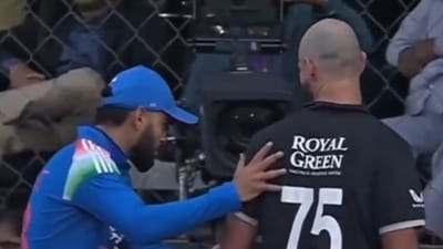 Virat Kohli playfully teases Daryl Mitchell after he loses his wicket in Indore. (Screengrab - JioHotstar)