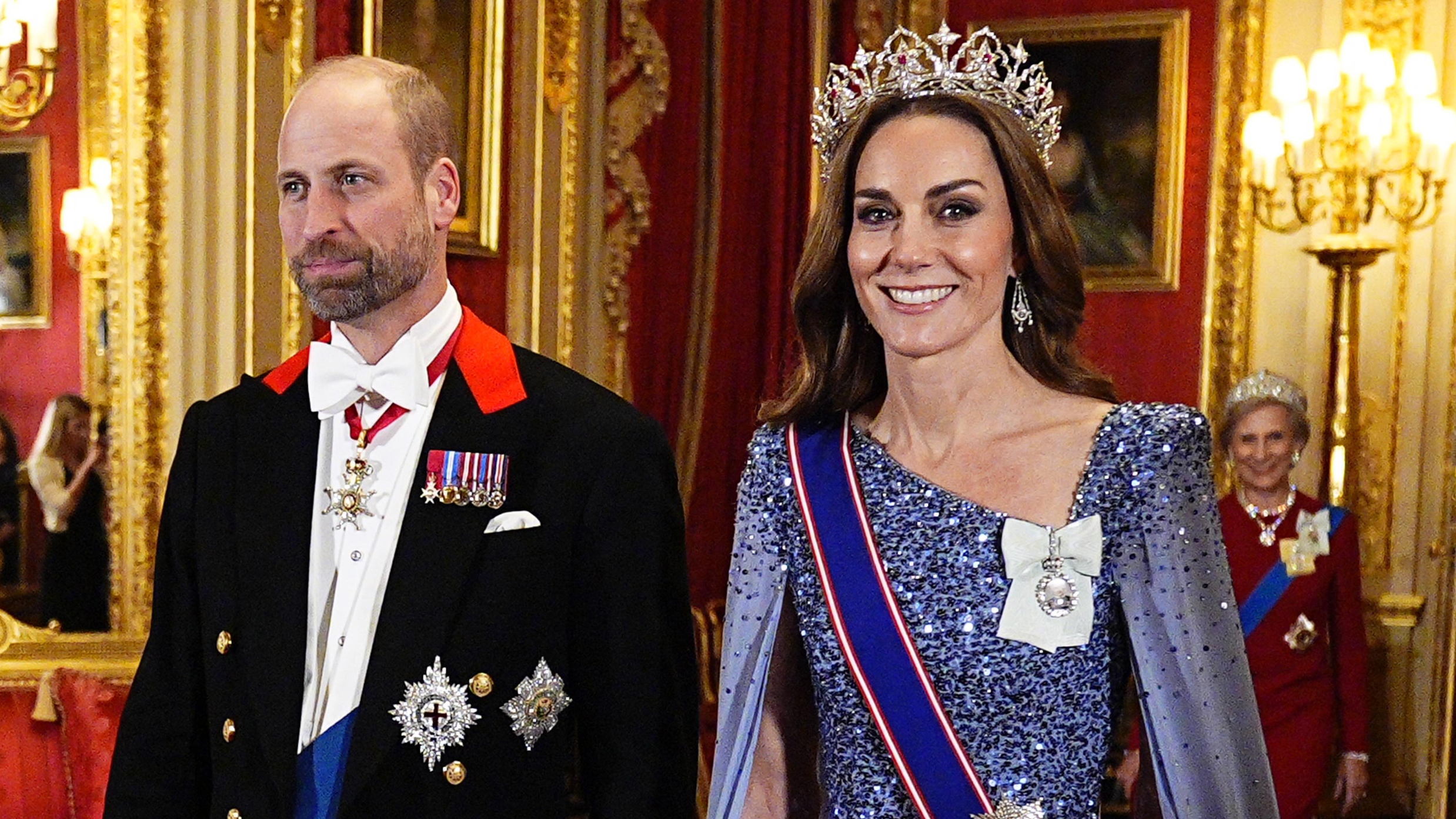William, Prince of Wales and Catherine, Princess of Wales arrive ahead the state banquet for the German President Frank-Walter Steinmeier
