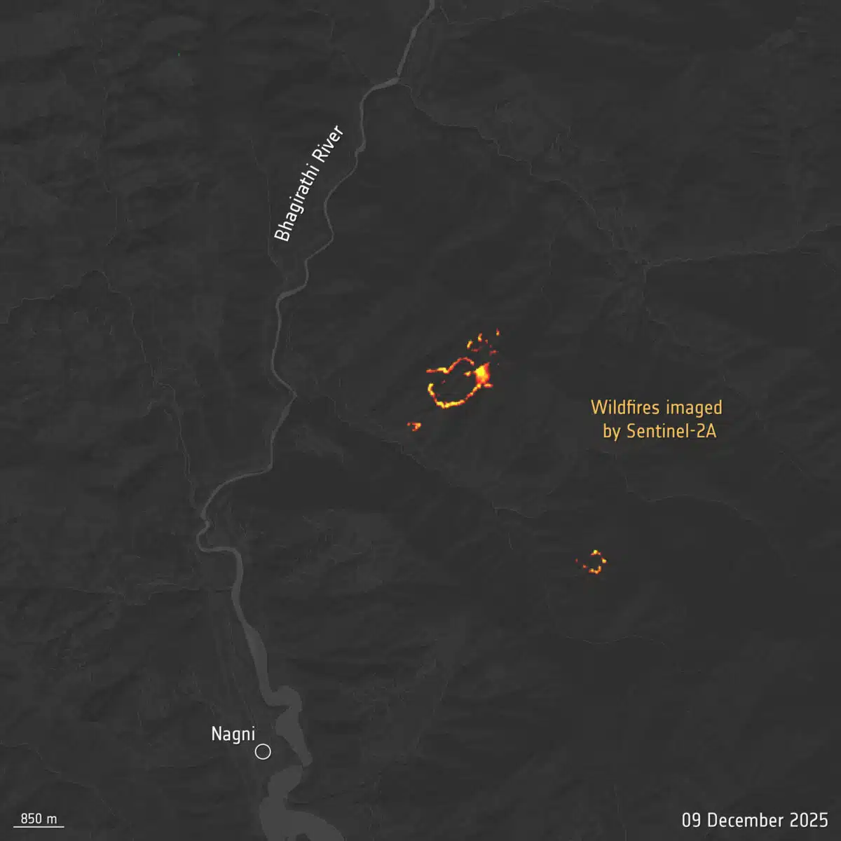 Wildfire In India Captured At Night By Sentinel 2a.