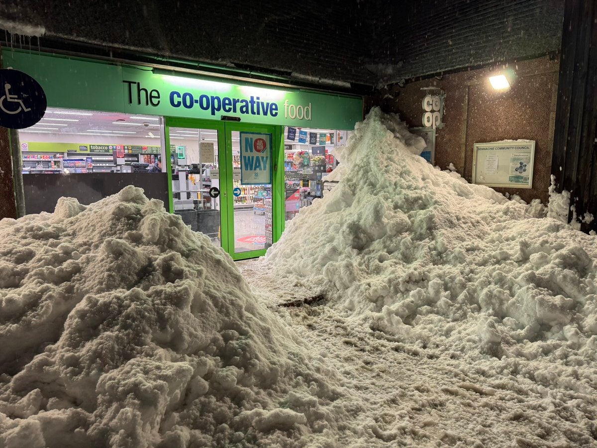 Handout photo of snow outside the local Co-Op, in Insch on Tuesday
