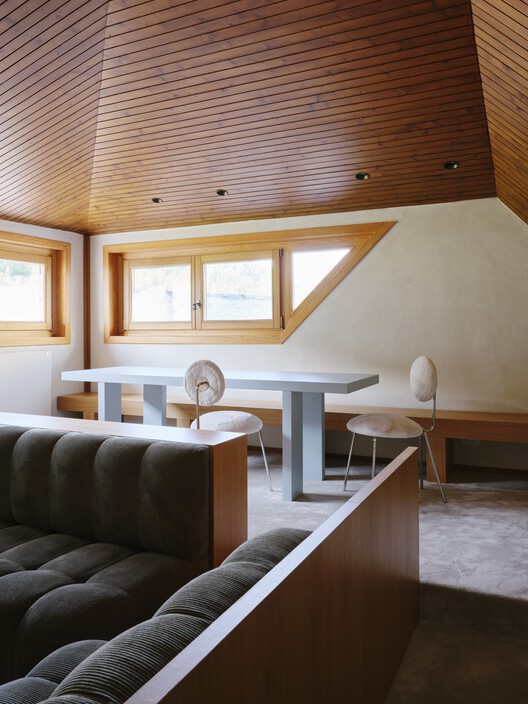An Interior at Giomein Cervinia / co.arch studio - Interior Photography, Living Room, Wood, Lighting, Chair