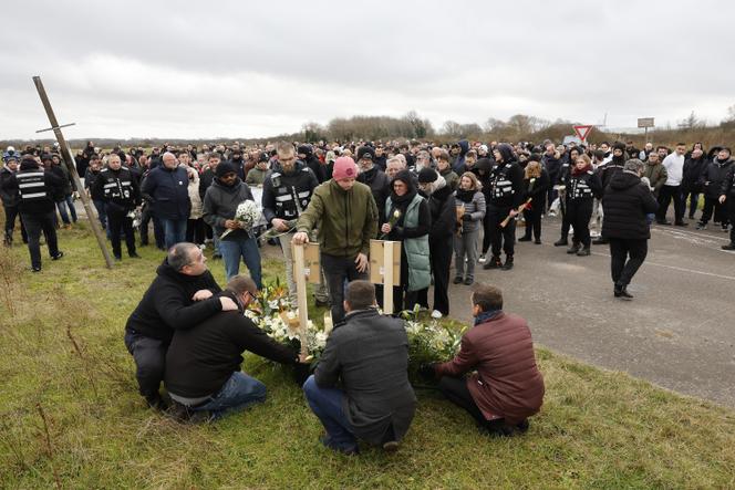 A silent march in memory of the two security guards killed during the quintuple homicide four days earlier, Loon-Plage, France, December 18, 2024.