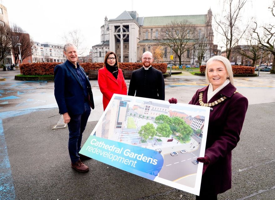 (Left to right) Professor Duncan Morrow from Ulster University, Tzvetelina Bogoina from Cathedral Quarter BID, Reverend Cameron Mack from St Anne’s Cathedral and Belfast Lord Mayor Councillor Tracy Kelly.