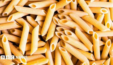File image of dried penne pasta