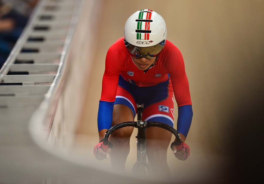 LONDON, ENGLAND - MARCH 06: Marlies Mejias Garcia of Cuba competes in The Women's Omnium Flying Lap during Day Five of the UCI Track Cycling World Championships at Lee Valley Velopark Velodrome on March 6, 2016 in London, England. (Photo by Dan Mullan/Getty Images)