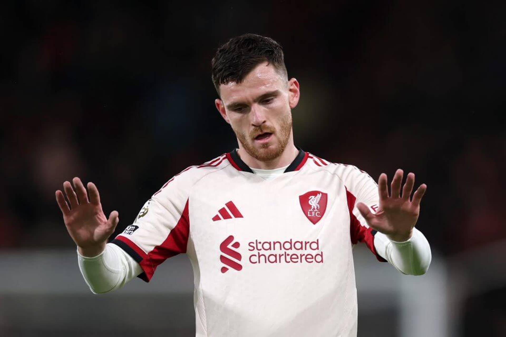 Robertson reacts during Liverpool's game at Bournemouth