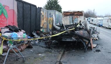 The remains of the caravan on Goodneston Road, Fishponds, destroyed in an arson attack on January 6, 2026
