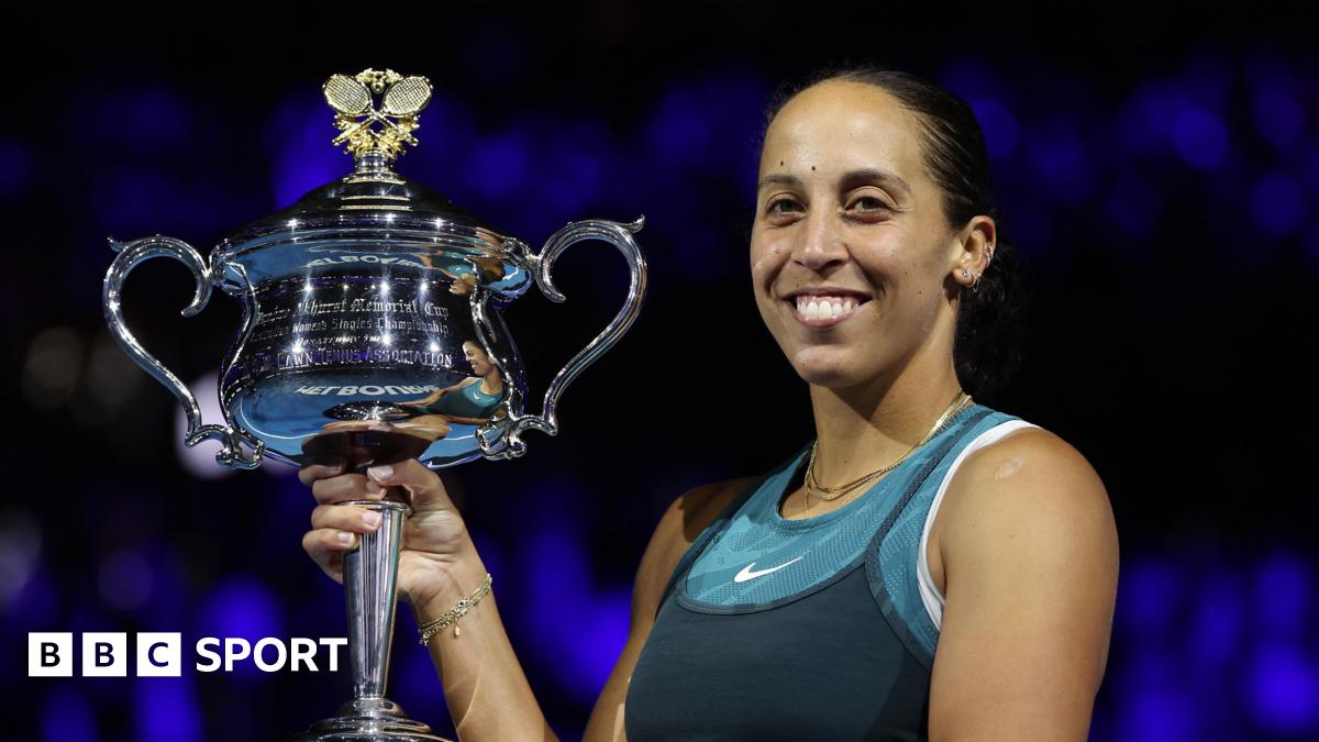 Madison Keys poses with the Australian Open trophy after winning the 2025 title