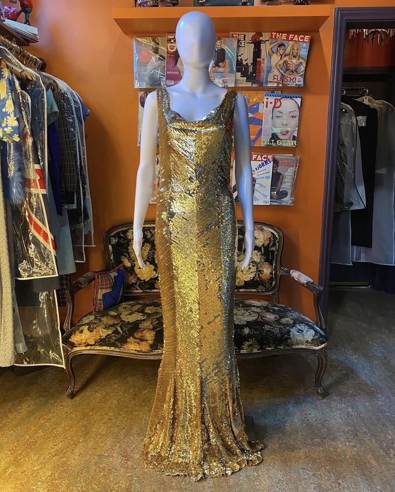 Christian Dior Fall 2004 gold sequin gown by John Galliano at Aralda Vintage