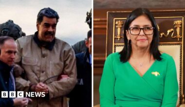 A composite image of Nicolás Maduro and Delcy Rodriguez.