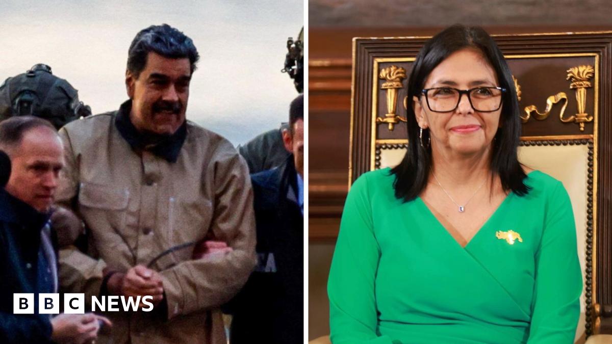 A composite image of Nicolás Maduro and Delcy Rodriguez.